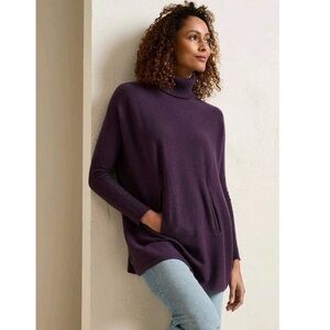 Garnet Hill Oversized Cashmere Wool Blend Turtleneck Sweater Kangaroo Pocket XS